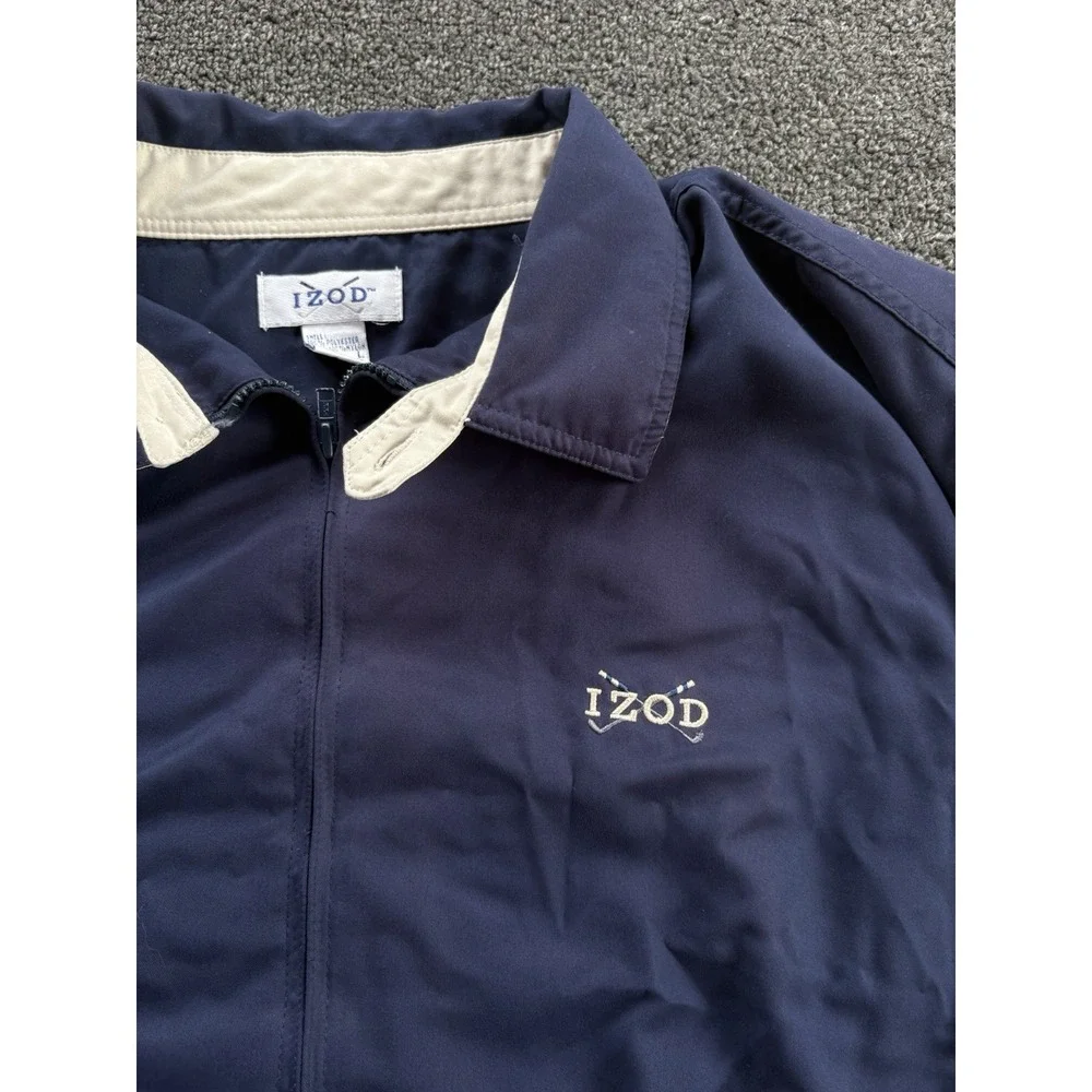 Vintage Izod Golf Navy Jacket Size Large Zip Up Long Sleeve Pockets Lined